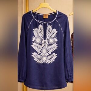 Navy Blue Embroidered Women's Top